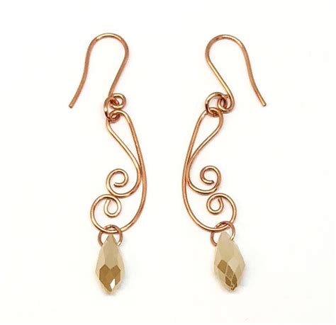 Champagne Copper Wire Earrings Handmade Wire Design Copper Copper
