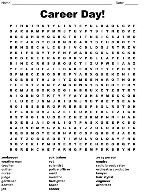 Career Day Word Search Wordmint