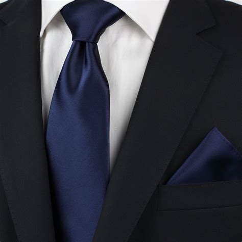 Solid Dark Blue Skinny Tie Paired With A Black Suit Navy Blue Black