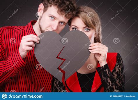 Sad Couple Holds Broken Heart Stock Image Image Of Heart