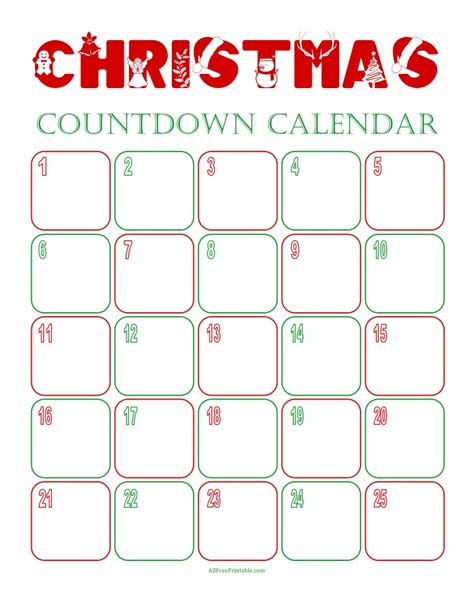 Christmas Countdown Calendar Free Printable
