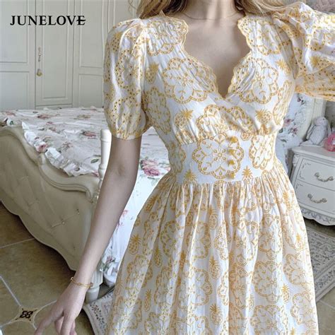 Junelove Strawberries Printed A Line Short Sleeve Sexy Dresses Cotton Retro Clothes Female Women