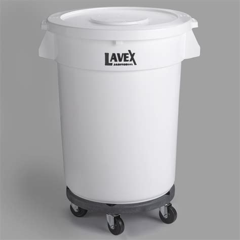Lavex Janitorial 32 Gallon White Round Commercial Trash Can With Lid