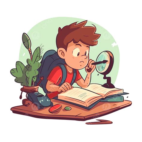勉強クリップアート少年は虫眼鏡の下で本を勉強しています漫画 ベクターイラスト画像とpngフリー素材透過の無料ダウンロード Pngtree