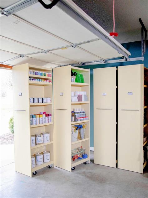Built a custom base cabinet. DIY Rolling Storage Shelves for the Garage | HGTV