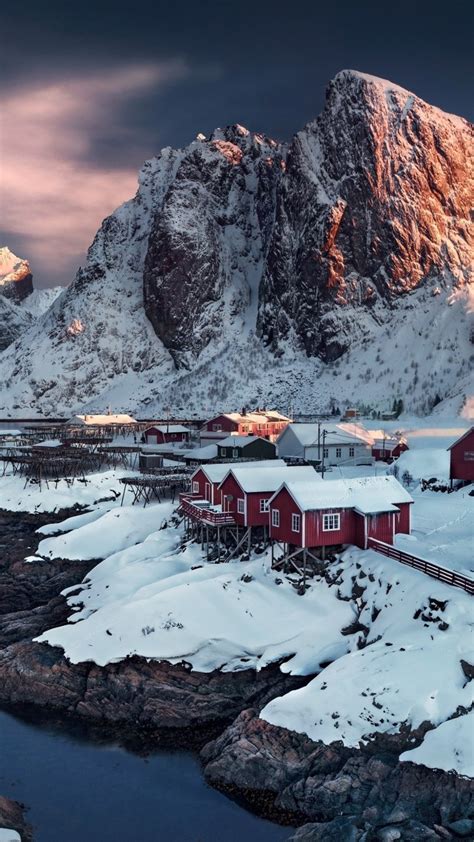 Обои Норвегия 4k Hd деревня снег Village 4k Hd Wallpaper Hamnoy