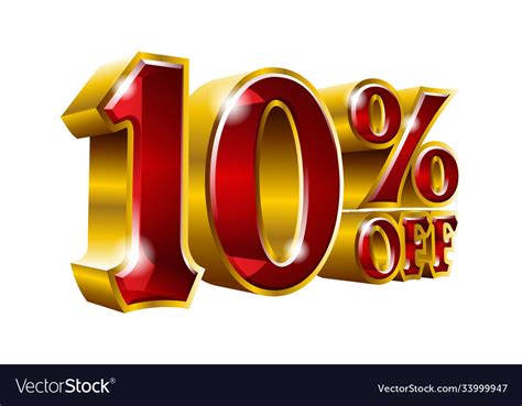 10 Off Five Percent Off Discount Gold And Red Vector Image