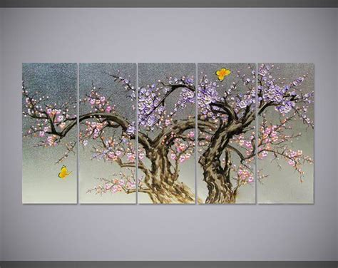 A Painting On A Wall With Purple Flowers And Butterflies In The Tree