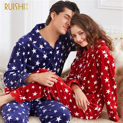 jandq new pajamas couple men and women winter pyjamas flannel warm cardigan pajamas couple night