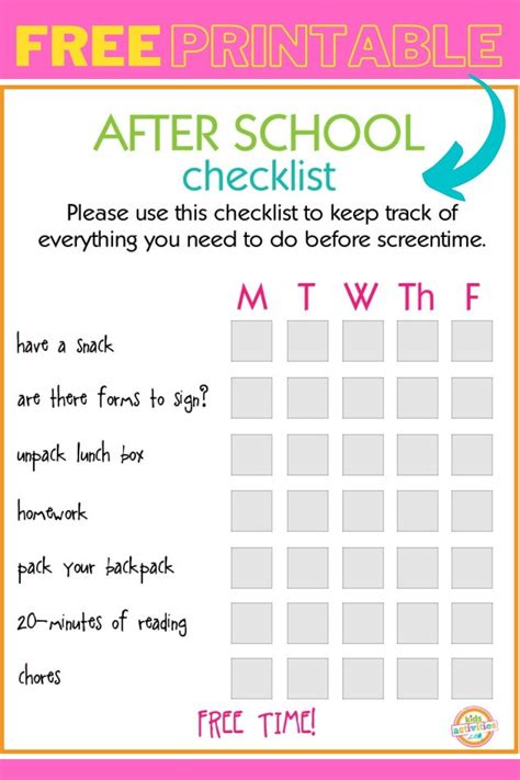 Free School Supplies An After School Routine Checklist And Snack