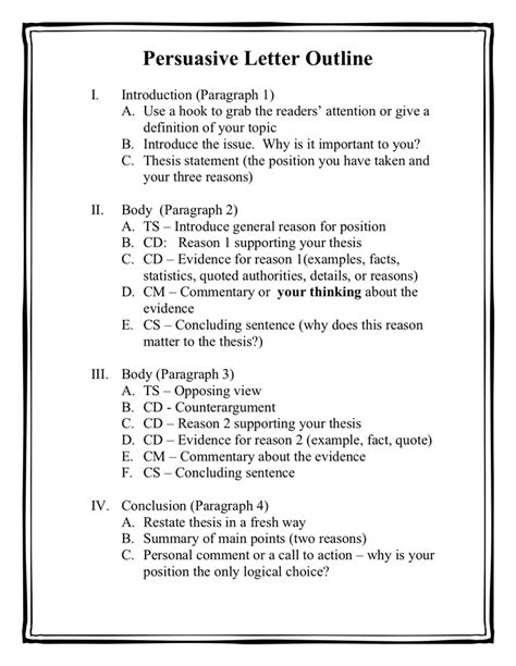 Persuasive Letter Outline In Word And Pdf Formats