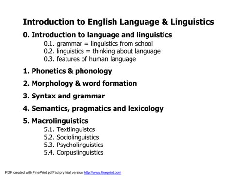 Introduction To English Language And Linguistics