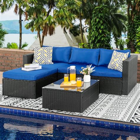 Jamfly 3 Piece Outdoor Furniture Sectional Sofa Patio Royal Blue Set