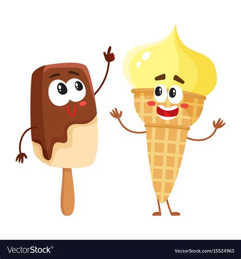 Two Funny Ice Cream Characters Vanilla Cone And Vector Image