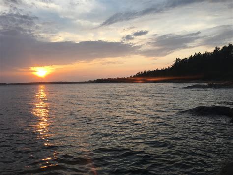 Sunset at my first solo camp, Killbear Provincial Park, Ontario, Canada : camping