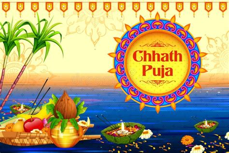 Happy Chhath Puja Holiday Background For Sun Festival Of India Stock