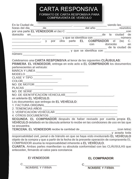 Carta Responsiva Compra Venta Vehiculo Autocopiante 10 Block Mercado Porn Sex Picture