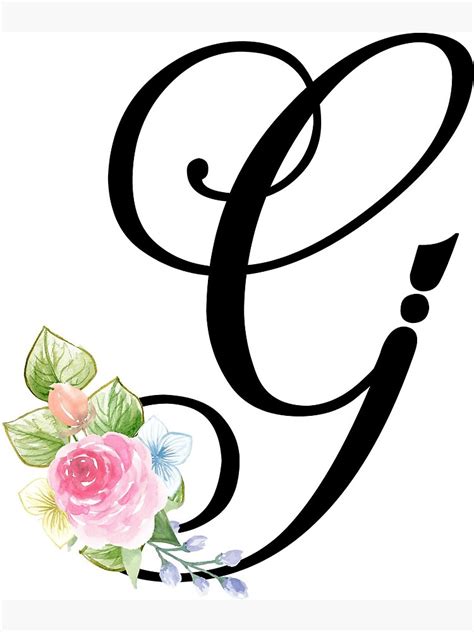 Floral Monogram Fancy Script Letter G Art Print For Sale By Grafixmom
