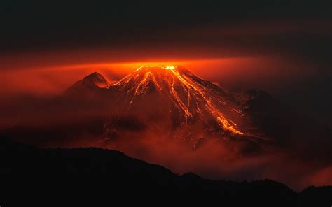 Volcano Orange Nature Landscape Lava Night Silhouette Volcanic