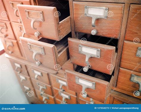 Wooden Boxes For Index Cards In Library Stock Image Image Of