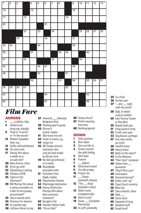 Explore more like printable movie crossword puzzles. Film Fare: June 2014 Crossword Puzzle - Everything Zoomer