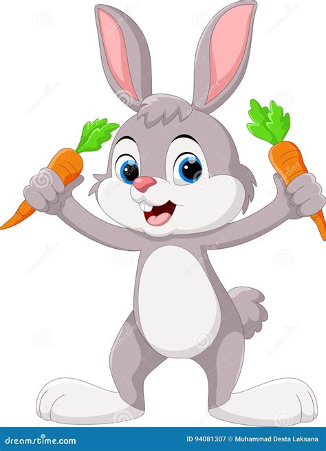 Cute Little Bunny Holding Carrot Stock Illustration Illustration Of