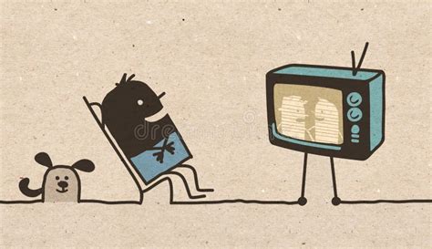 Black Cartoon Man Watching Tv Stock Illustration Illustration Of