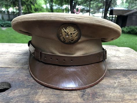 Vintage Military Hat Eagle Badge Medallion Brown Tan Army Etsy