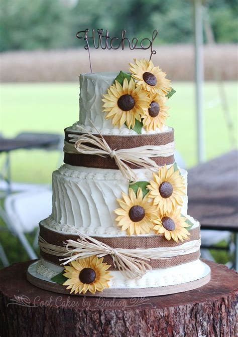 Sunflowers And Burlap Wedding Cake Textured Buttercream Fondant