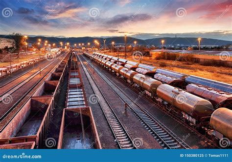 Container Freight Train In Station Cargo Railway Transportation