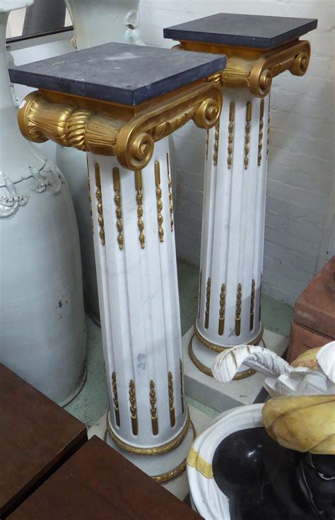Marble Columns A Pair Fluted With Scrolled Tops 134cm H 2