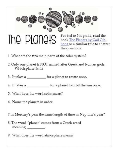 Planets Worksheet Kids