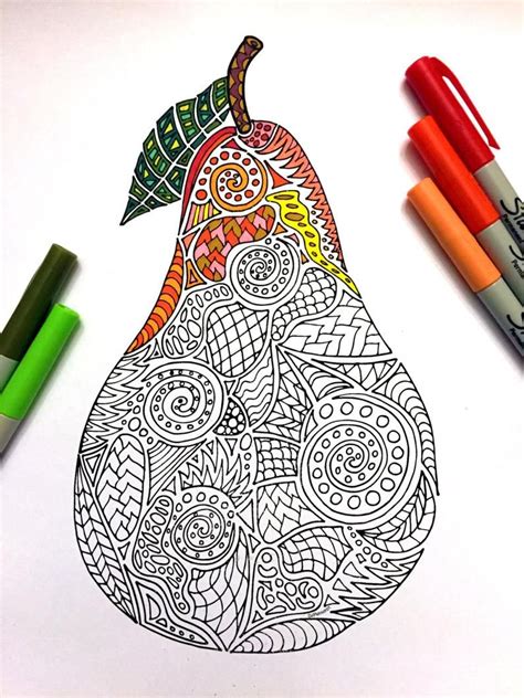 Pear Pdf Fruit Coloring Page Fruit Coloring Pages Zentangle