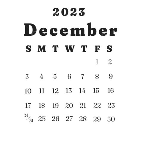 December 2023 Calendar Template Monthly December 2023 Monthly Png