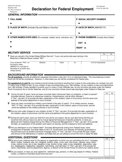 Of Declaration For Federal Employment Form Fillable Printable Forms Free Online
