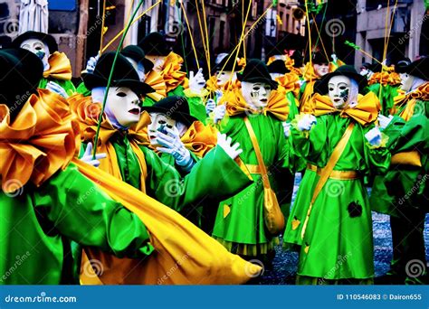 Group Of Carnivalists In Green Costumes Editorial Stock Photo Image