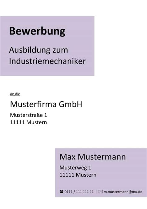 Deckblatt Bewerbung ohne Foto - Muster zum kostenlosen ...