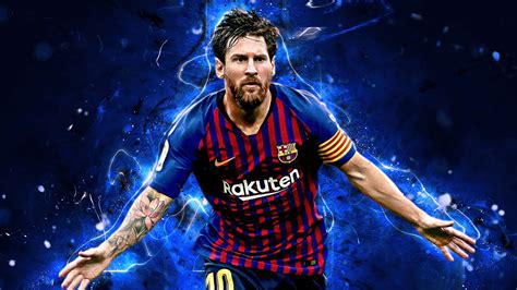 Lionel Messi In Blue Background Wearing Blue Red Striped Sports Dress