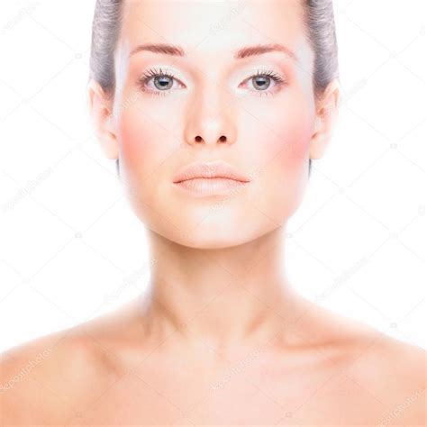 Close Up Face Of Beautiful Woman With Clean Fresh Healthy Skin