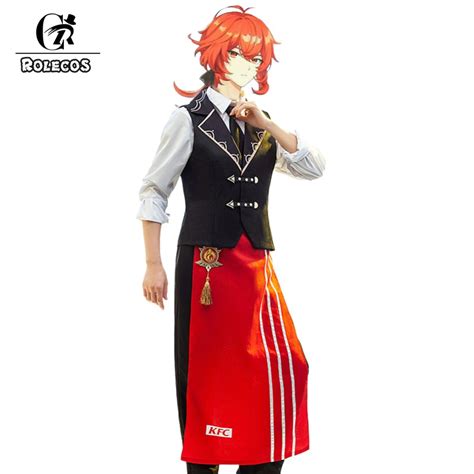 2021☃﹊rolecos game genshin impact diluc cosplay costume kfc diluc cosplay costume men waiter