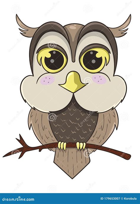 Cute Owl Sitting On Branch Cartoon Vector Illustration Stock Vector