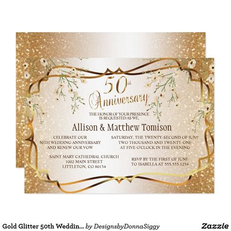 Gold Glitter 50th Wedding Anniversary Diy Text Invitation Zazzle