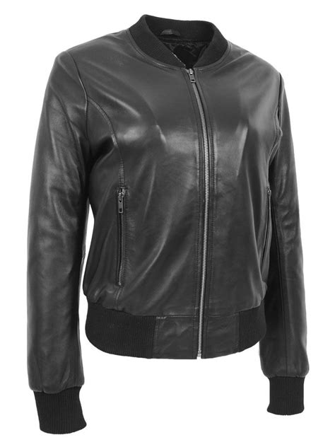 Stylish Black Bomber Leather Jacket For Women