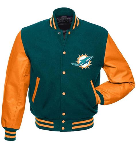 Bomber Orange And Green Miami Dolphins Varsity Jacket Jackets Expert