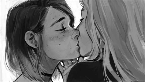 artstation kiss me lesly oh kissing drawing lesbian art kissing reference