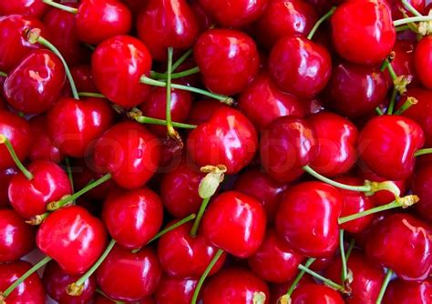 Wet Ripe Red Cherries Can Use As Stock Image Colourbox