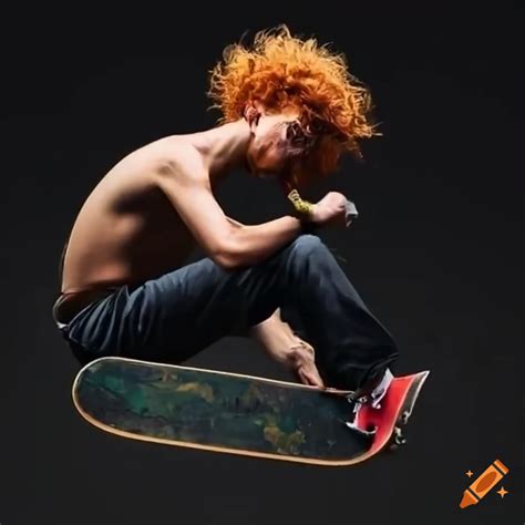 skateboarder with ginger hair smoking on craiyon