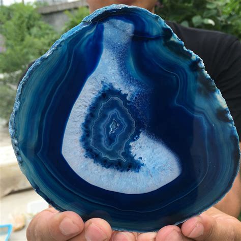 Natural Blue Agate Geode Druzy Slice Artifacts World