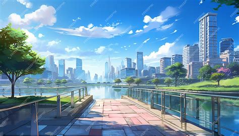 Premium Ai Image Anime Scenery Of A City With A View Of The City And