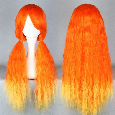 ombre long wavy afro wig harajuku anime cosplay wig for women inclined bangs heat resistant full